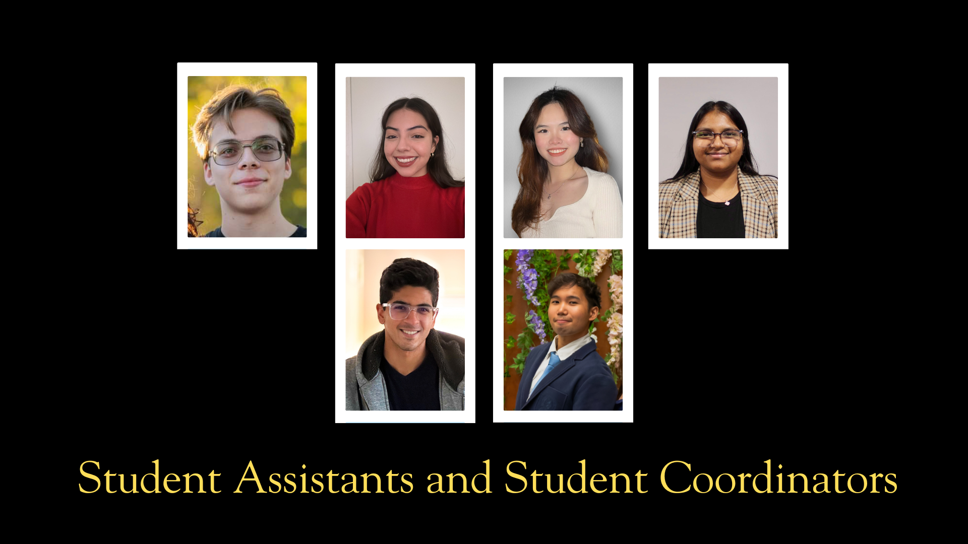 Student assistant headshots in grid over black background