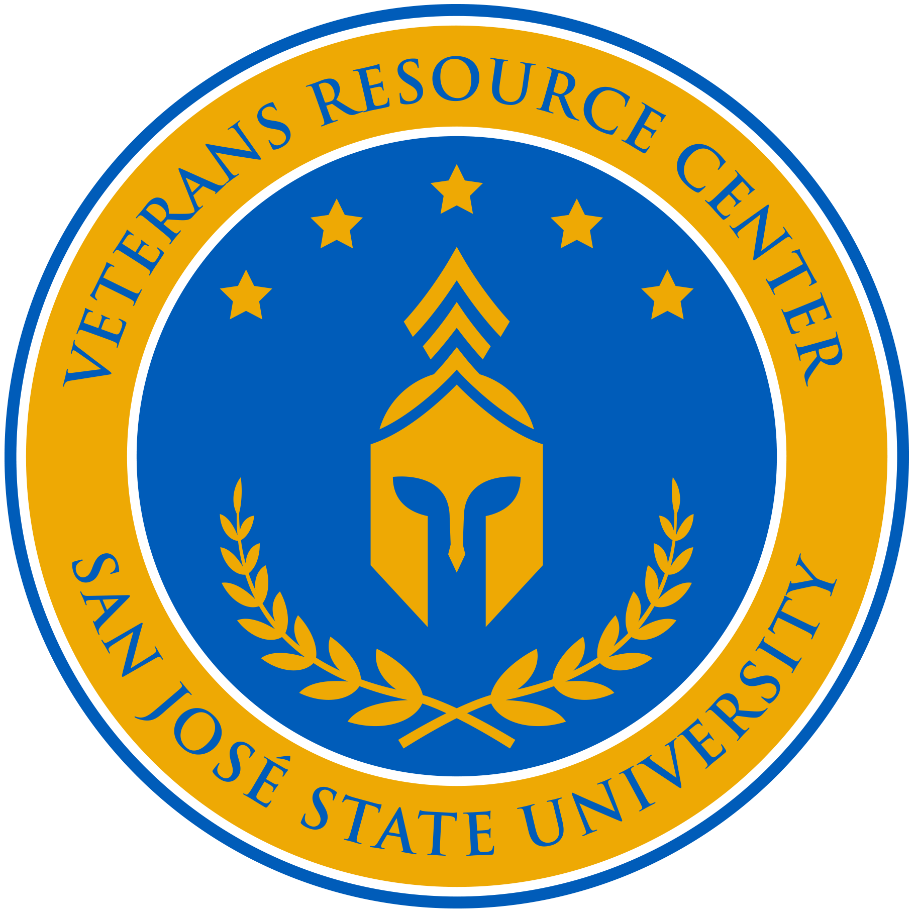 Image of Veteran's Resource Center logo - a gold circle with blue outline and a blue image of a spartan in the middle with stars and leaves