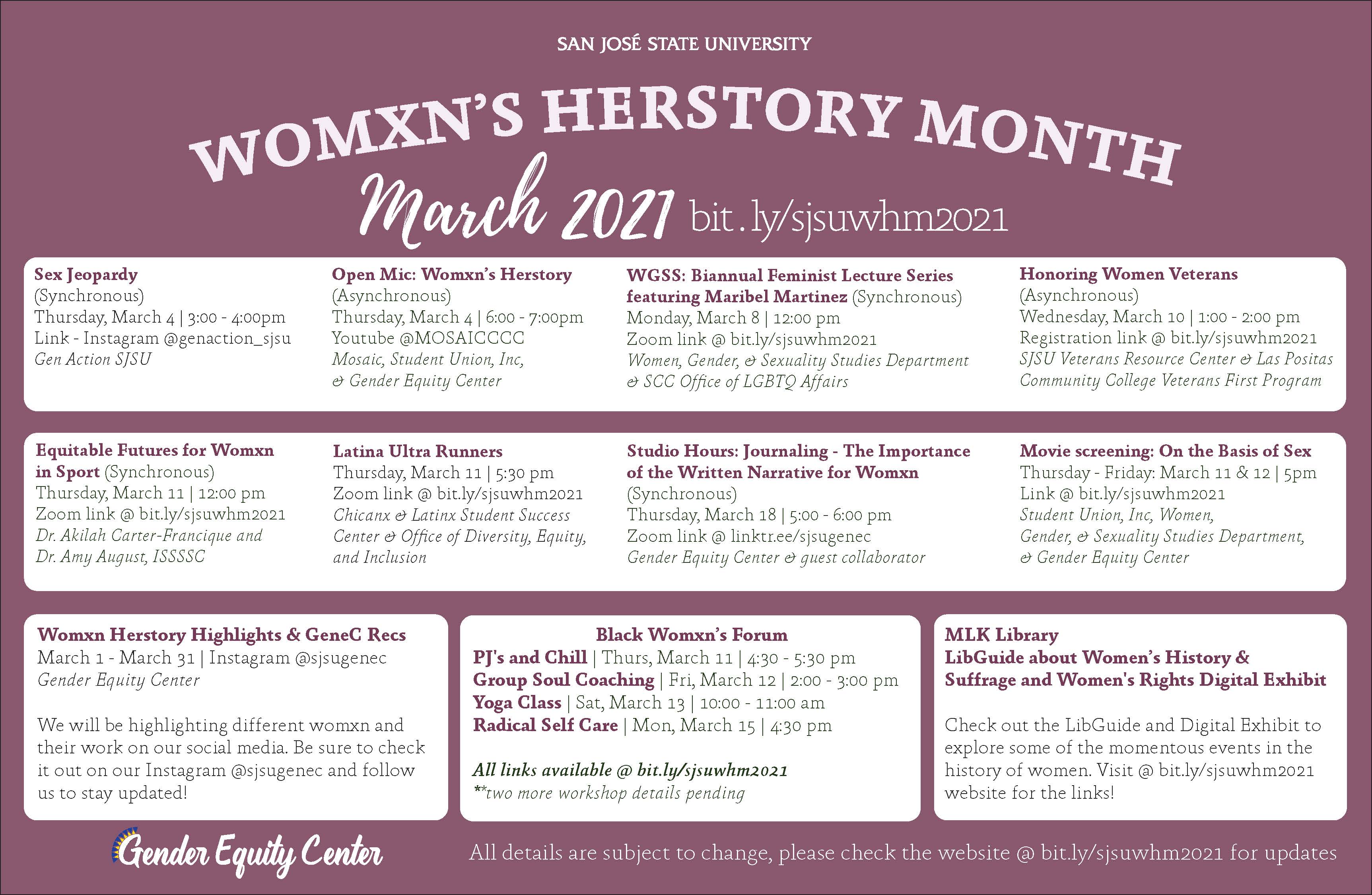 Women's History Month Calendar